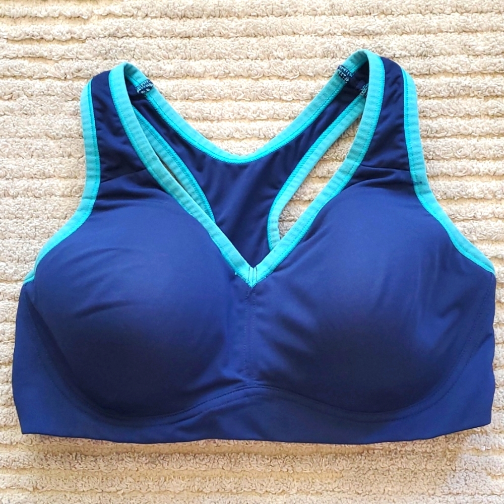 Natori Navy Sports Bra with Teal Trim
